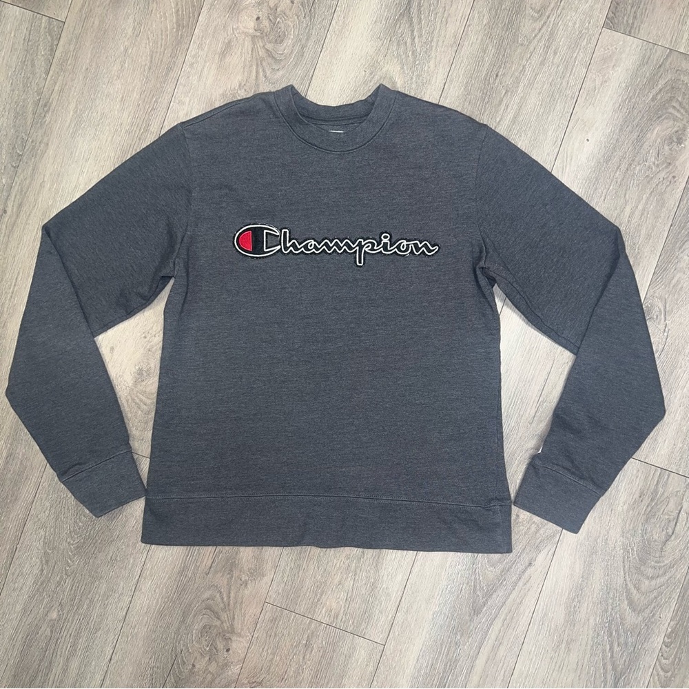 Champion Athletic Sweatshirt Gray VTG Pull Over Front Logo Men's Size Small